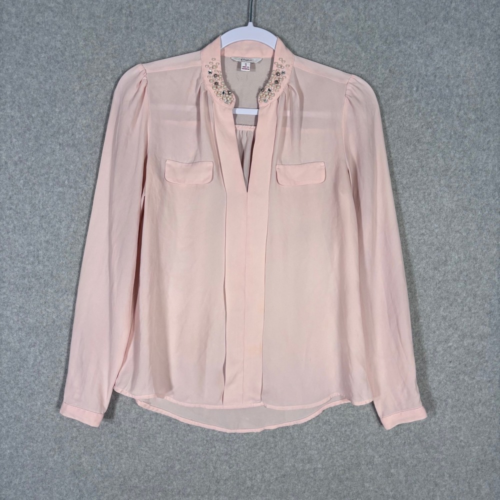 Candies Blouse Small Pink Embellished Pearls Sheer Coquette Romantic‎ Old Money